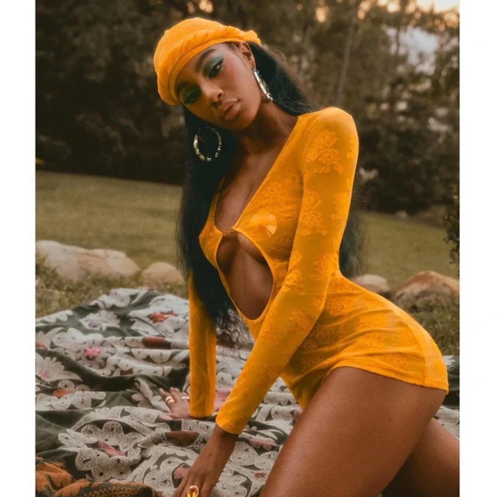 Savage X Fenty Bright Orange Lace Top Dress - Picture 2 of 9